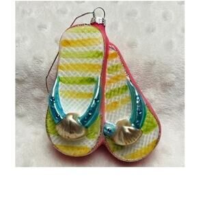 Seaside Glass Gallery Fantastic Flip Flops Glass Christmas Ornament- NEW